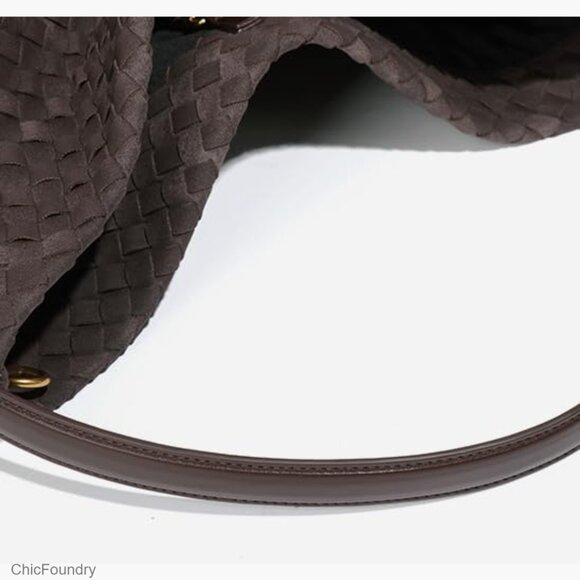 Woven Suede Hobo Bag Tote Shoulder Bag for Work Travel - Picture 3 of 5